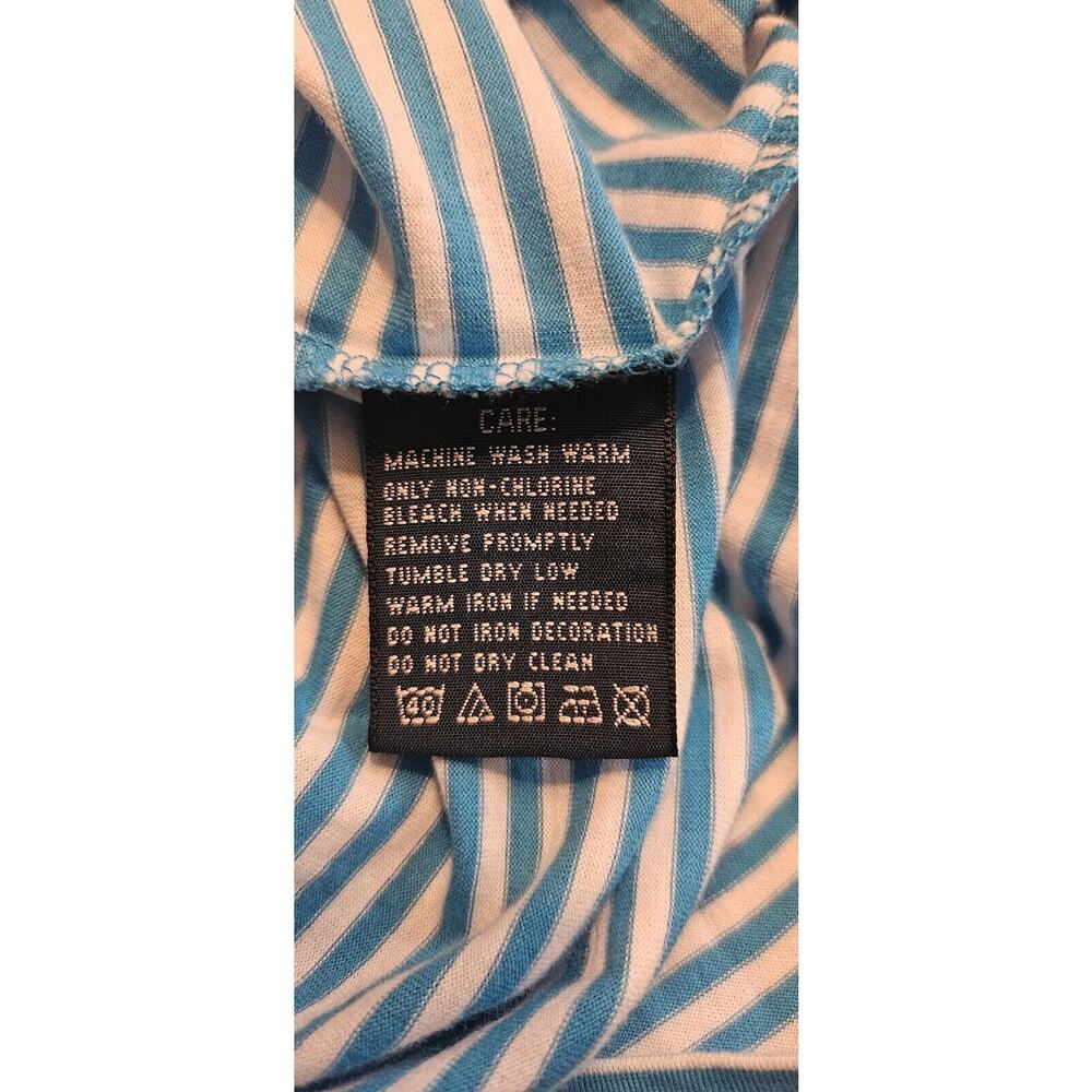 Ralph Lauren Womens LG Blue White Striped Top 100% Pima Cotton Yellow Pony Logo - Picture 6 of 6